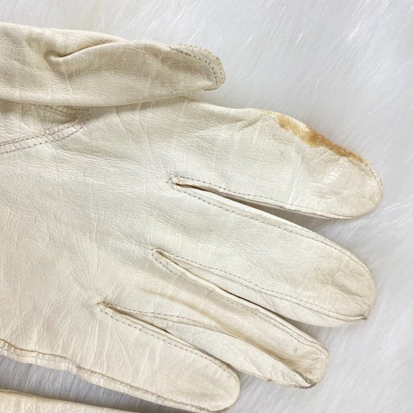 Vintage White Leather Wrist Length Gloves Size 6.5 - Picture 6 of 10